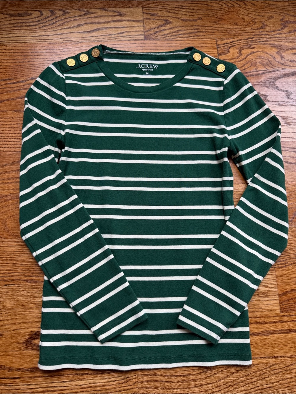 J. Crew Womens Green & White Striped Long Sleeve Tee